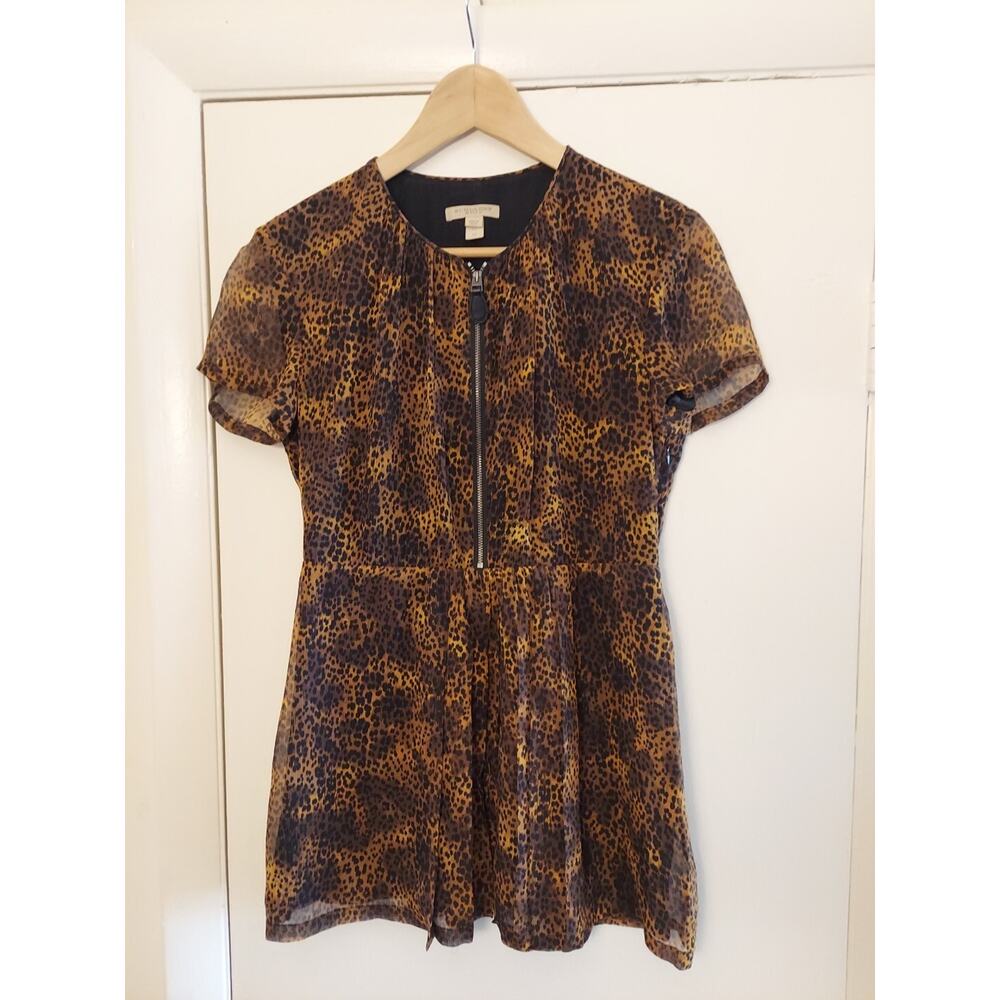 Burberry Brit Silk Short Sleeve Dark Leopard Print Blouse Sz XS Womens